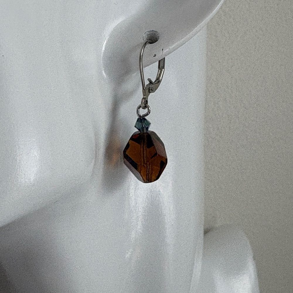 Amber Faceted Silver-Tone Earrings
